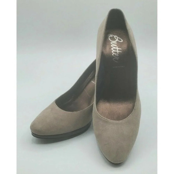 Butter Heels Grey Suede Platform Heels Shoes - Picture 1 of 10